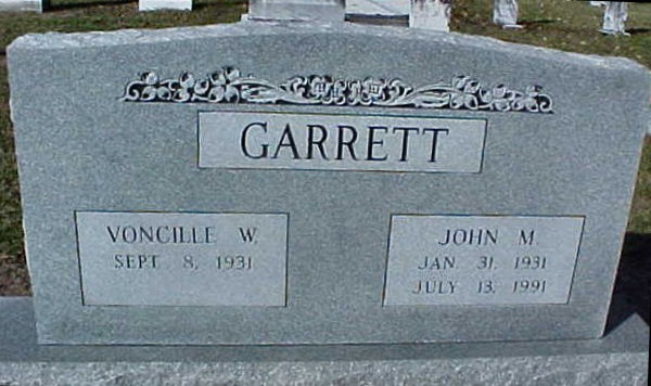 Voncille W. & John  M. Garrett Gravestone Photo