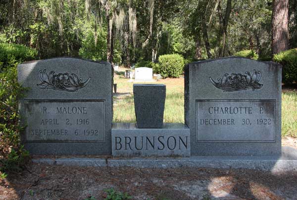 R. Malone & Charlotte P. Brunson Gravestone Photo