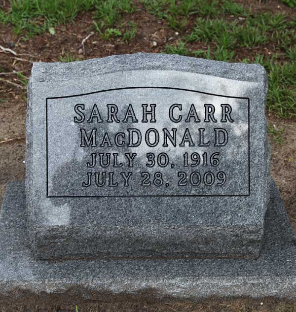 Sarah Carr MacDonald Gravestone Photo