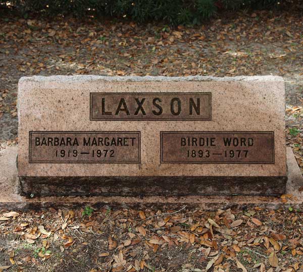 Barbara Margaret & Birdie Word Laxson Gravestone Photo