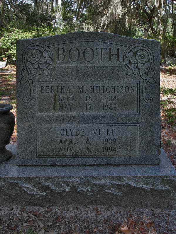 Bertha M. Hutchison & Clyde Vliet Booth Gravestone Photo