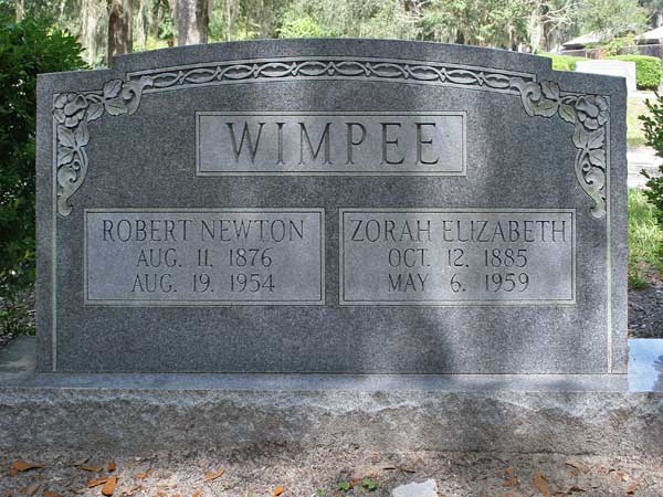Robert Newton & Zorah Elizabeth Wimpee Gravestone Photo