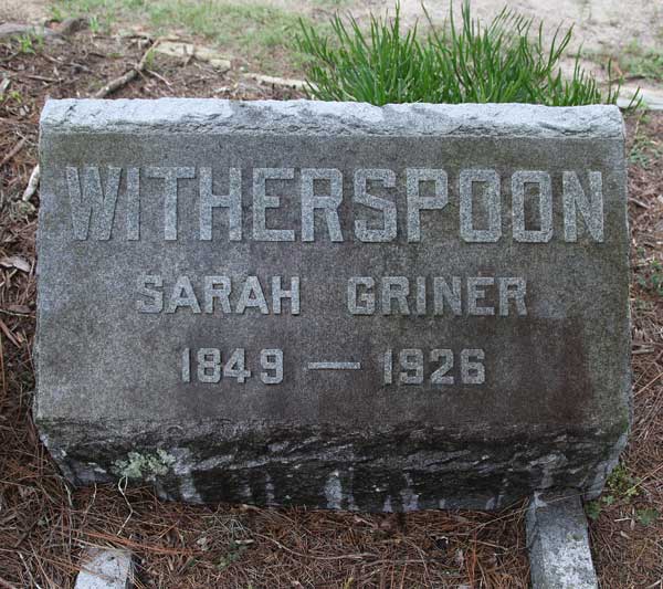 Sarah Griner Witherspoon Gravestone Photo