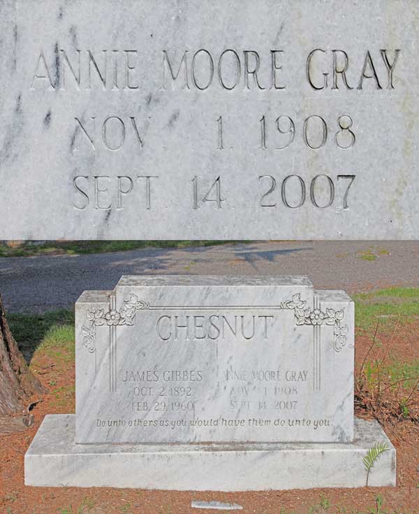 Annie Moore Gray Chesnut Gravestone Photo
