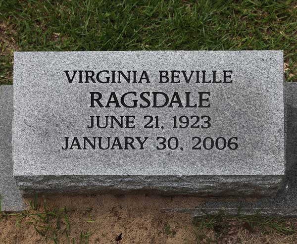 Virginia Beville Ragsdale Gravestone Photo