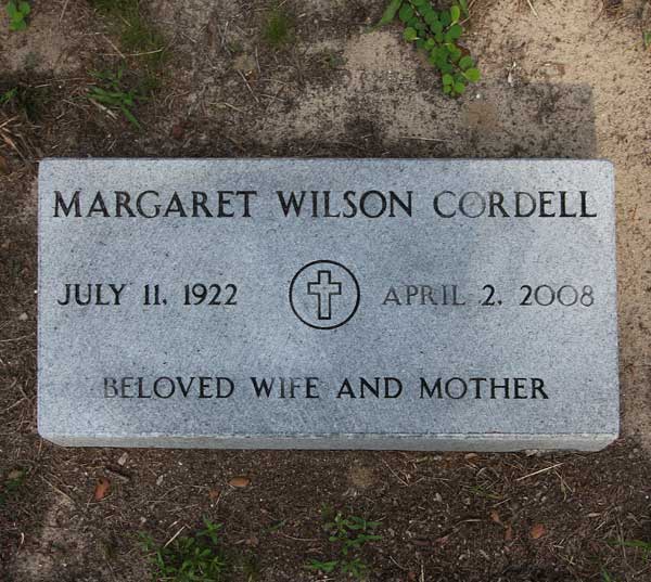 Margaret Wilson Cordell Gravestone Photo