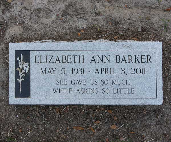 Elizabeth Ann Barker Gravestone Photo