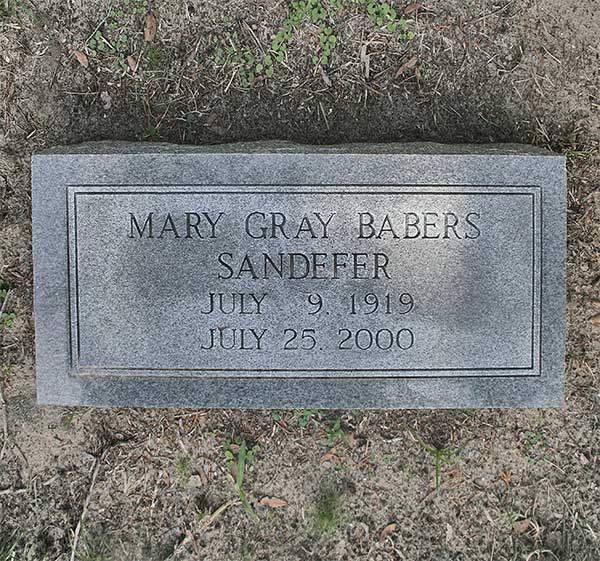 Mary Gray Babers Sanderfer Gravestone Photo