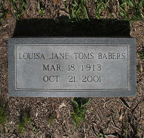 Louisa Jane Toms Babers Gravestone Photo