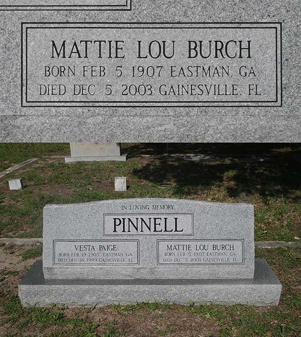 Mattie Lou Burch Pinnell Gravestone Photo