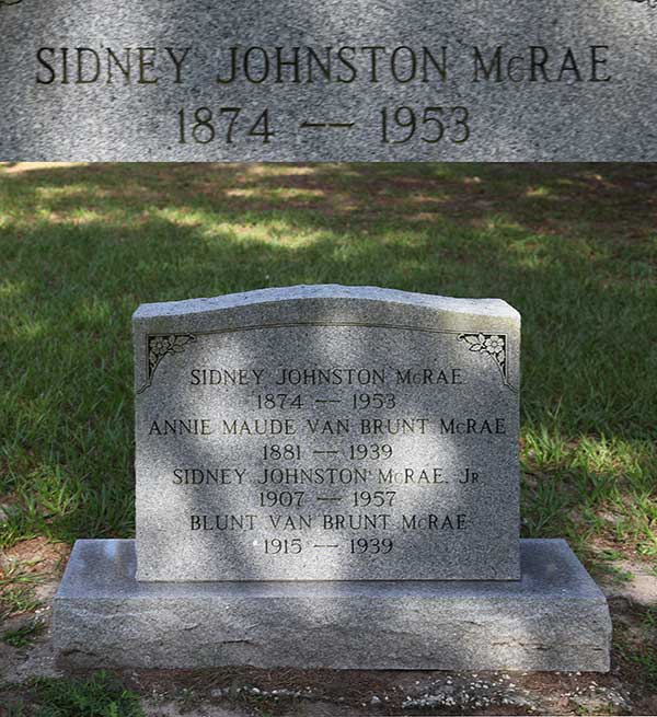 Sidney Johnston McRae Gravestone Photo