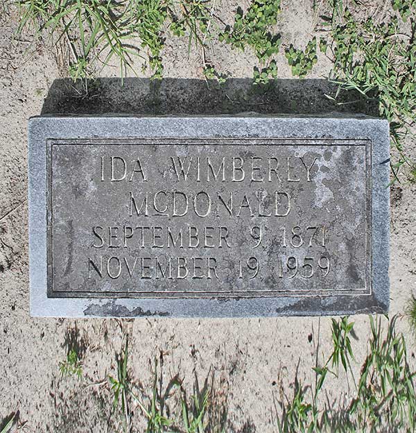 Ida Wimberly McDonald Gravestone Photo
