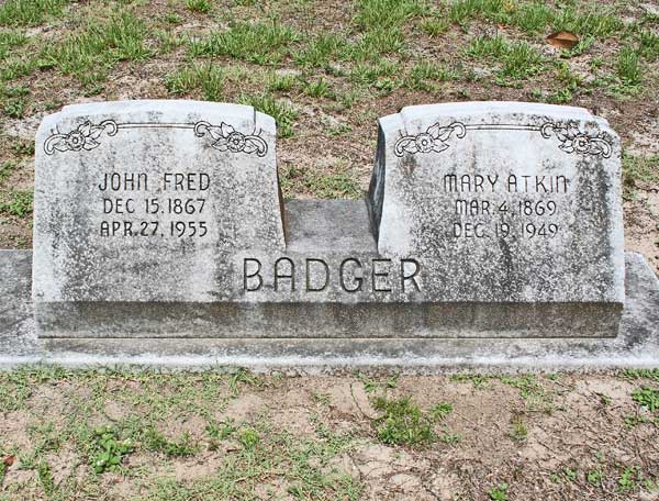 John Fred & Mary Atkin Badger Gravestone Photo