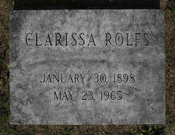 Clarissa Rolfs Gravestone Photo