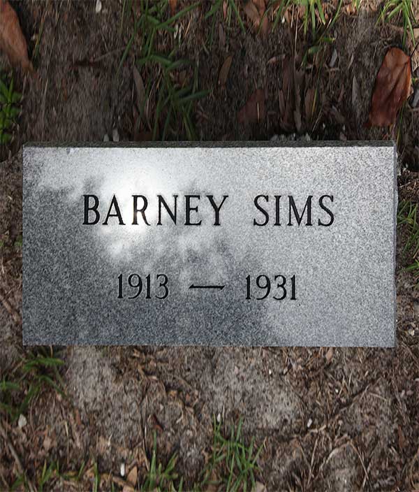 Barney Sims Gravestone Photo