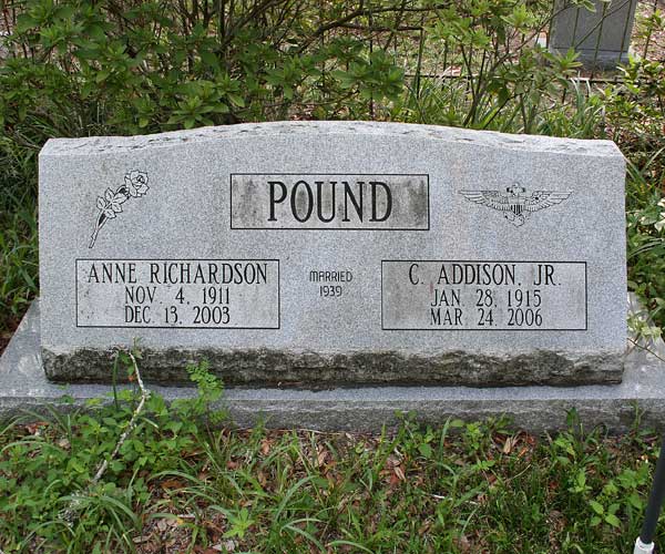 Anne Richardson & C. Addison Pound Gravestone Photo