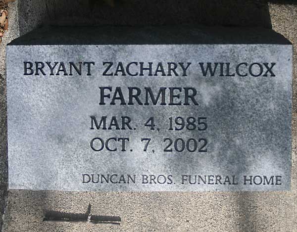 Bryant Zachary Wilcox Farmer Gravestone Photo