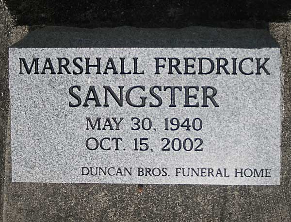 Marshall Fredrick Sangster Gravestone Photo