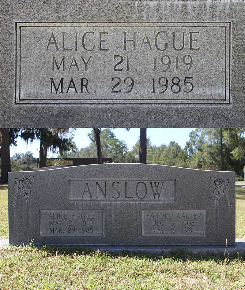 Alice Hague Anslow Gravestone Photo