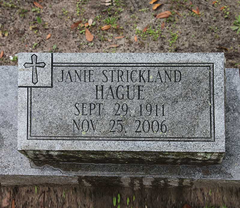 Janie Strickland Hague Gravestone Photo