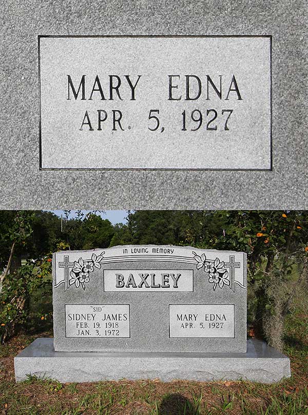 Mary Edna Baxley Gravestone Photo