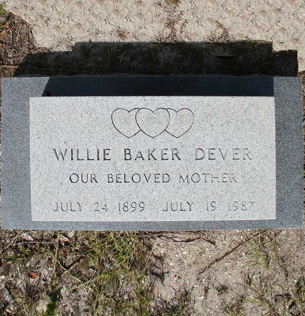 Willie Baker Dever Gravestone Photo