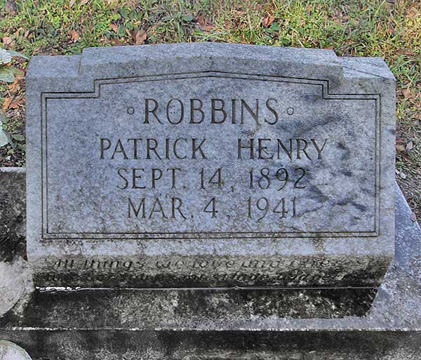 Patrick Henry Robbins Gravestone Photo