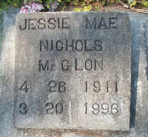 Jessie Mae Nichols McGlon Gravestone Photo