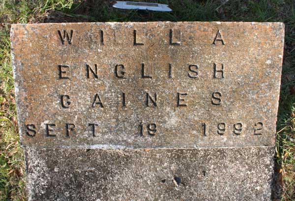 Willa English Gaines Gravestone Photo
