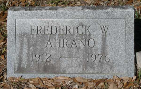 Fredrick W. Ahrano Gravestone Photo