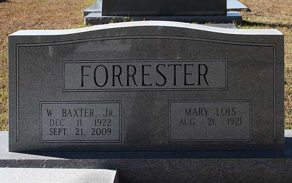 W. Baxter & Mary Lois Forrester Gravestone Photo