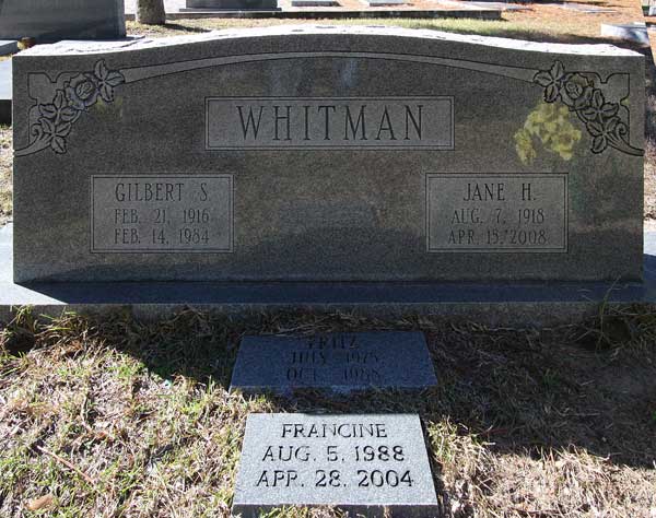 Gilbert S. & Fritz & Jane H. Whitman Gravestone Photo