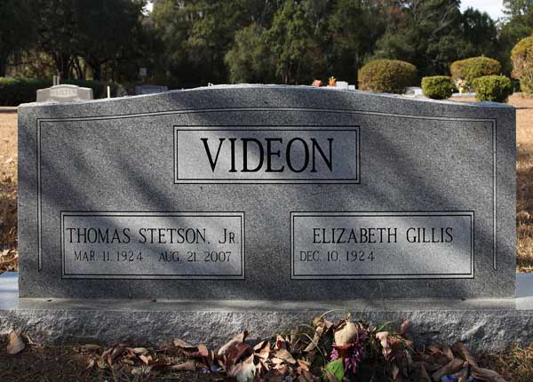 Thomas Stetson & Elizabeth Gillis Videon Gravestone Photo