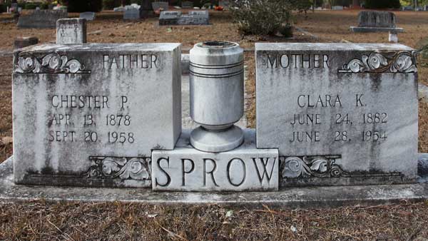 Chester P. & Clara K. Sprow Gravestone Photo