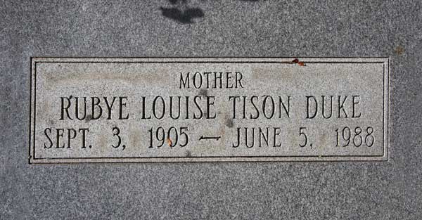 Rubye Louise Tison Duke Gravestone Photo