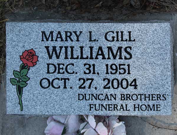 Mary L. Gill Williams Gravestone Photo