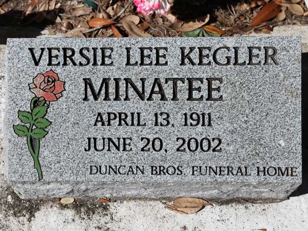 Versie Lee Kegler Minatee Gravestone Photo