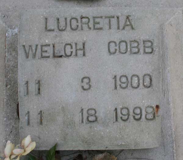Lucretia Welch Cobb Gravestone Photo