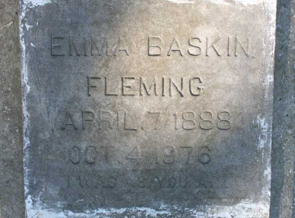 Emma Baskin Fleming Gravestone Photo