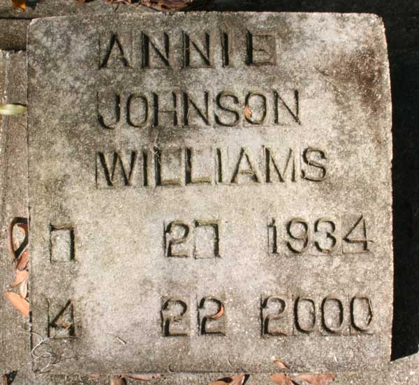 Annie Johnson Williams Gravestone Photo