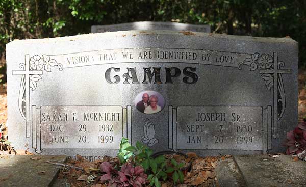 Sarah E. McKnight & Joseph Sr Camps Gravestone Photo
