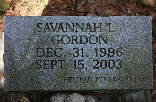Savannah L. Gordon Gravestone Photo