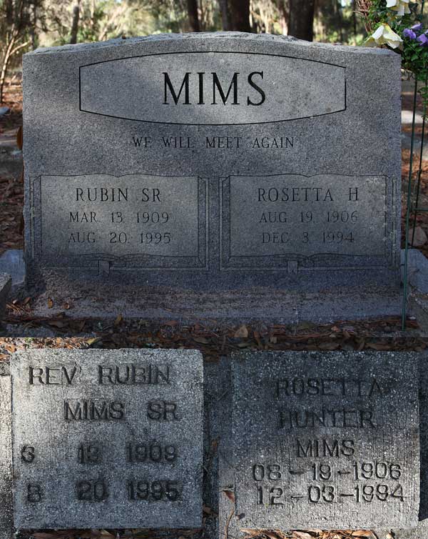 Rubin & Rosetta H. Mims Gravestone Photo