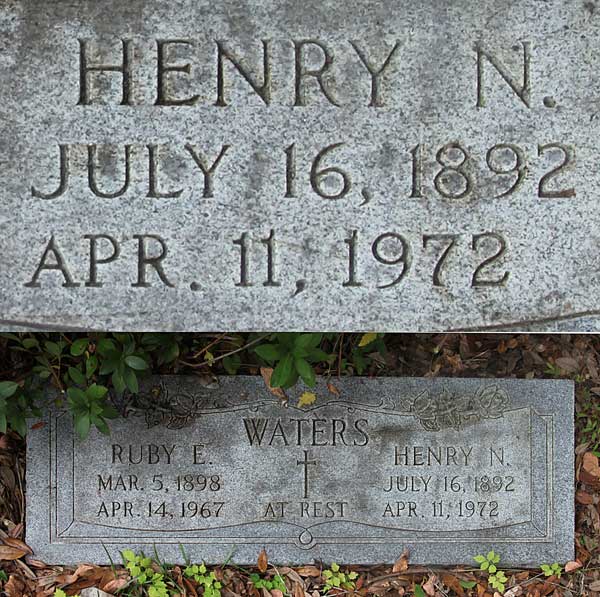 Henry N. Waters Gravestone Photo
