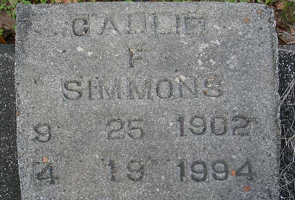 Callie F. Simmons Gravestone Photo