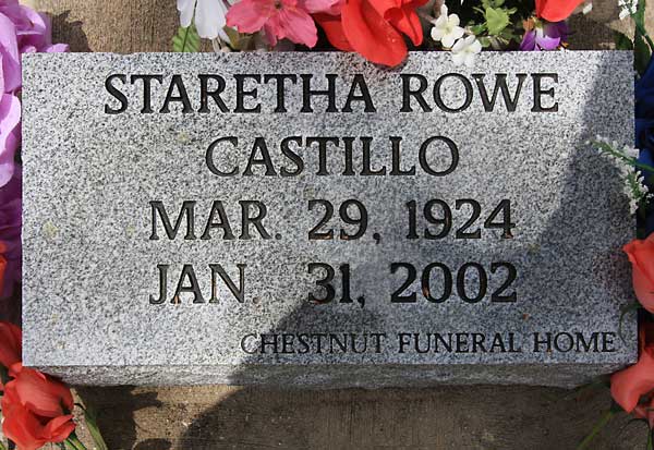 Staretha Rowe Castillo Gravestone Photo