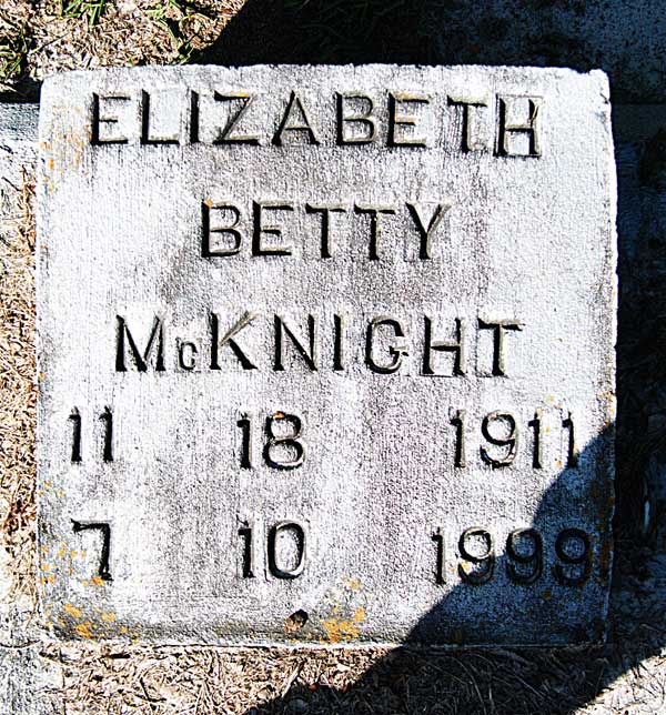 Elizabeth Betty McKnight Gravestone Photo