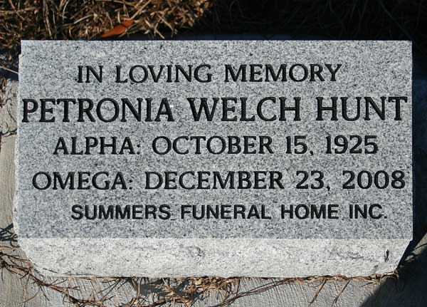 Petronia Welch Hunt Gravestone Photo