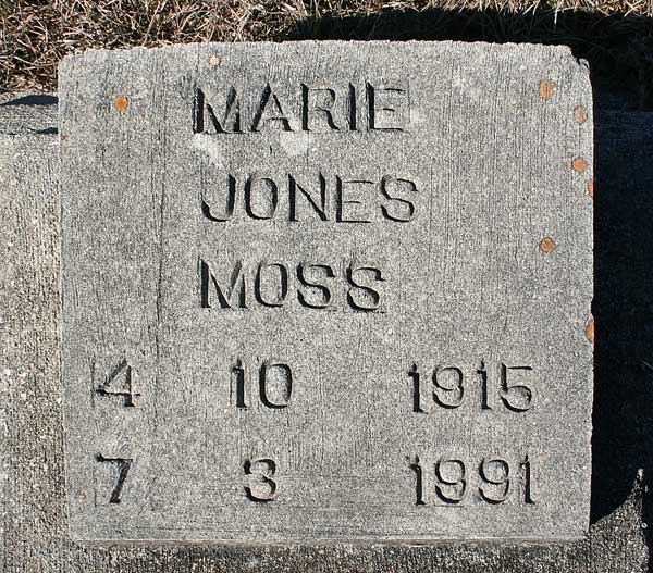 Marie Jones Moss Gravestone Photo