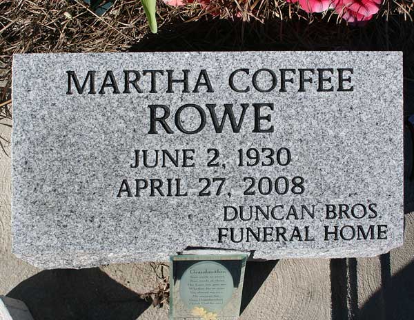 Martha Coffee Rowe Gravestone Photo